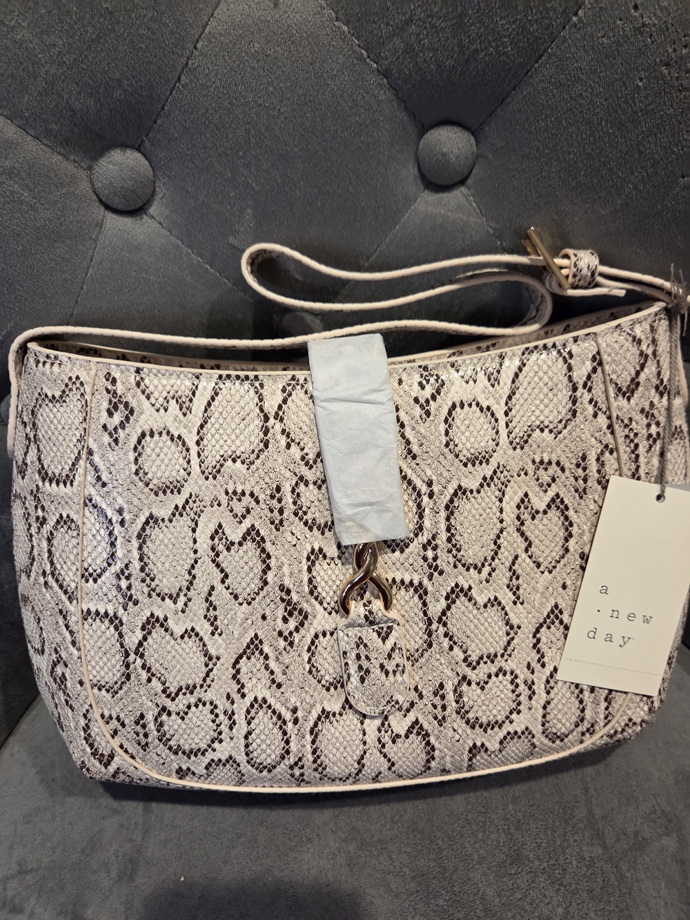 a new day Snake Print Shoulder Bag in Light Taupe